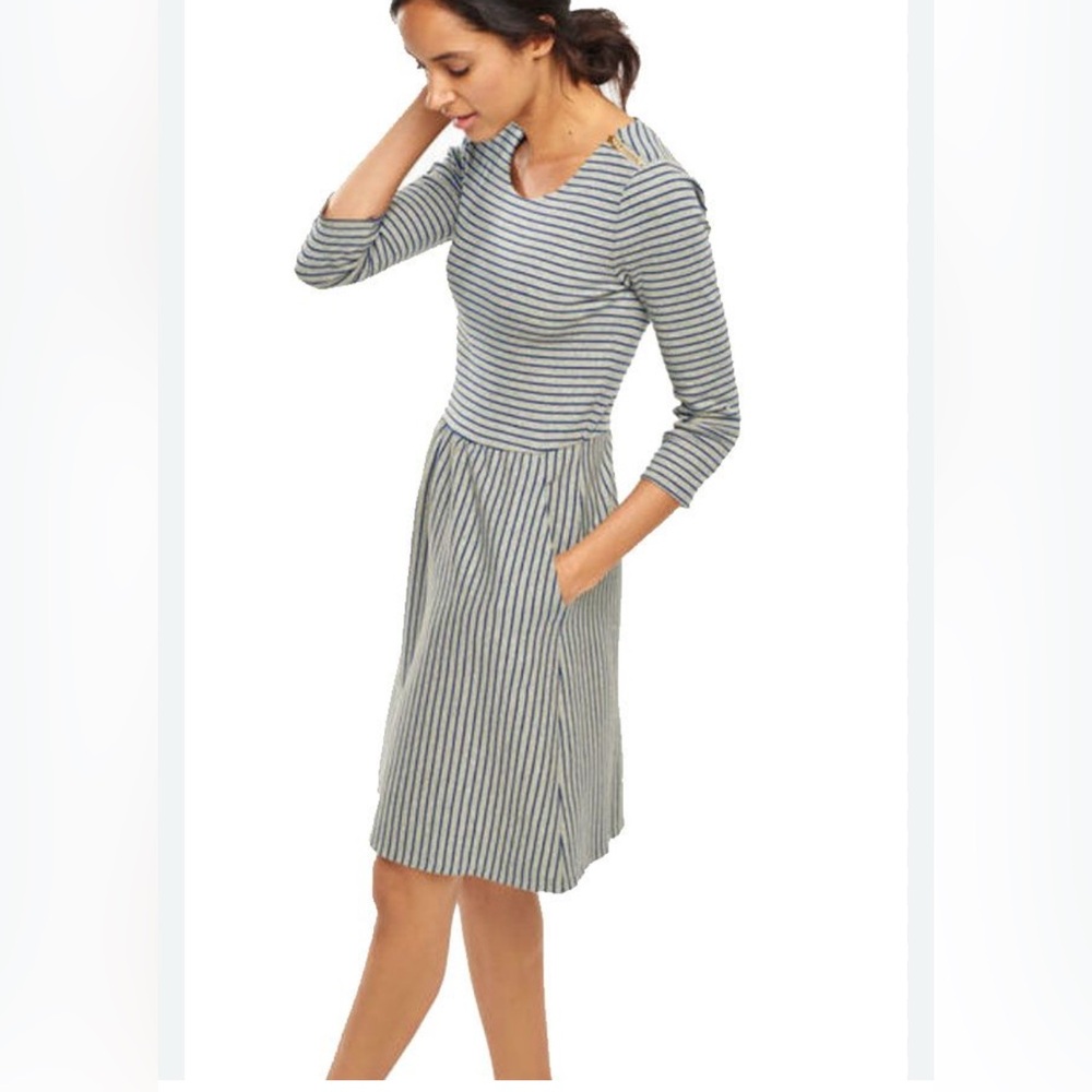 Boden Navy and Grey Striped Fit-and-Flare Dress